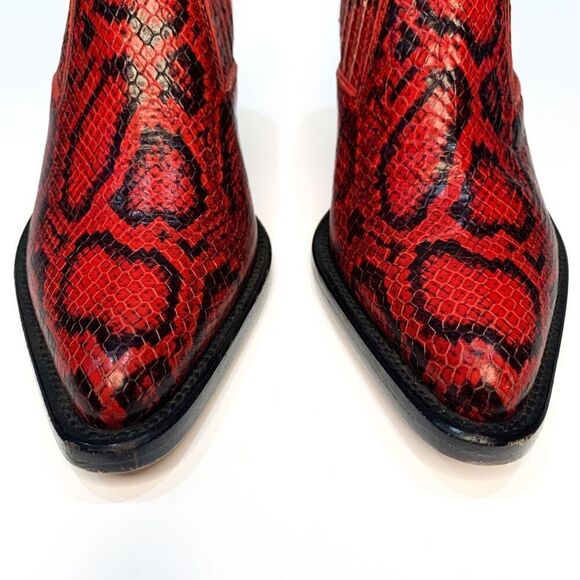 Chloe Rylee Python Print Leather Heeled Ankle Boots EU 37 US 7 Gypsy Red Slip On - Picture 3 of 9